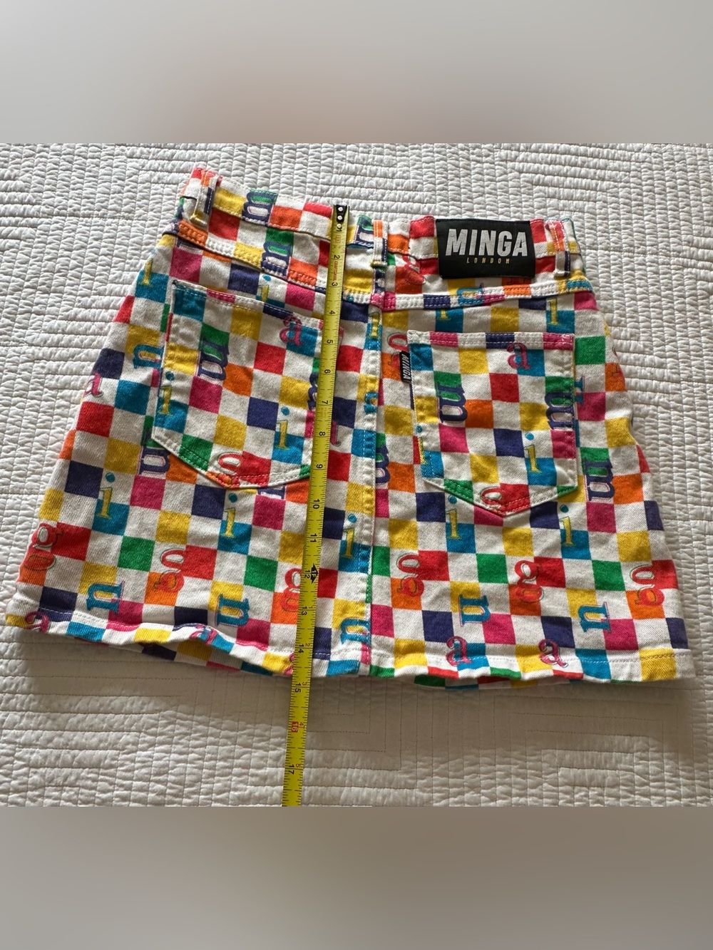 Minga London Women’s Rainbow Check Mini Skirt Size 2 USA Button Front Multicolor - Picture 7 of 9